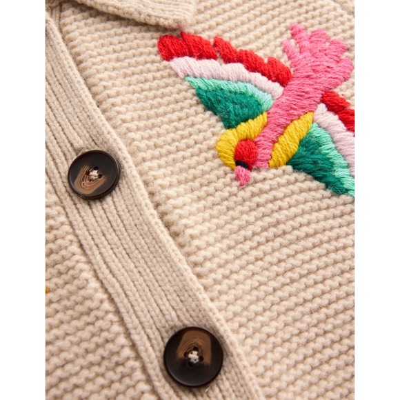 Boden Embroidered Collared Cardigan Medium Ecru Marl New With Tags - Picture 8 of 12